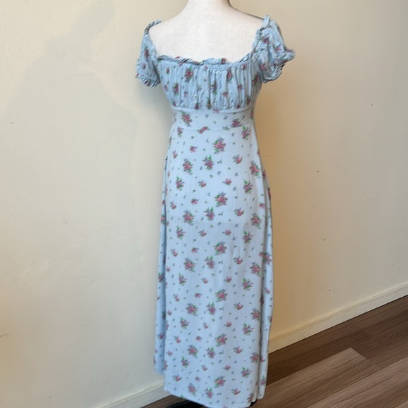 Reclaimed Vintage Blue Ditsy Floral Peasant Button Maxi Dress - Picture 3 of 4